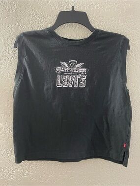 Levi's Women’s Casual Black Sleeveless Graphic Tee with White Logo Size Small